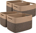 OIAHOMY 4 Pack Storage Baskets for Organizing, Basket for Shelves with Handle, Woven Baskets for Storage Toys, Towels, Books, Cotton Rope Basket 13" L x 9 " W x 7.8 " H, Brown & Black-Ruum Studio Home