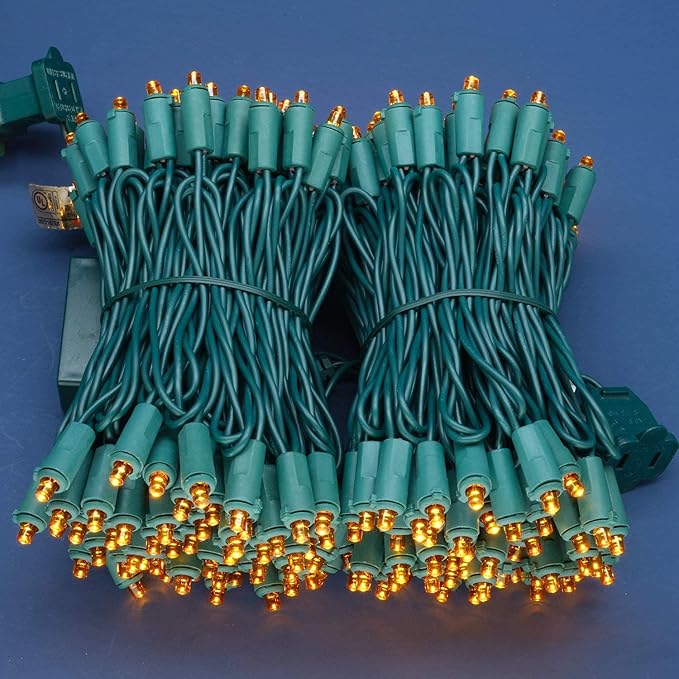 200 Count Orange Wide Angle LED Christmas Lights, 66 ft Green Wire UL Certified Commercial Grade 5mm Holiday String Light Set (Orange)-Ruum Studio Home