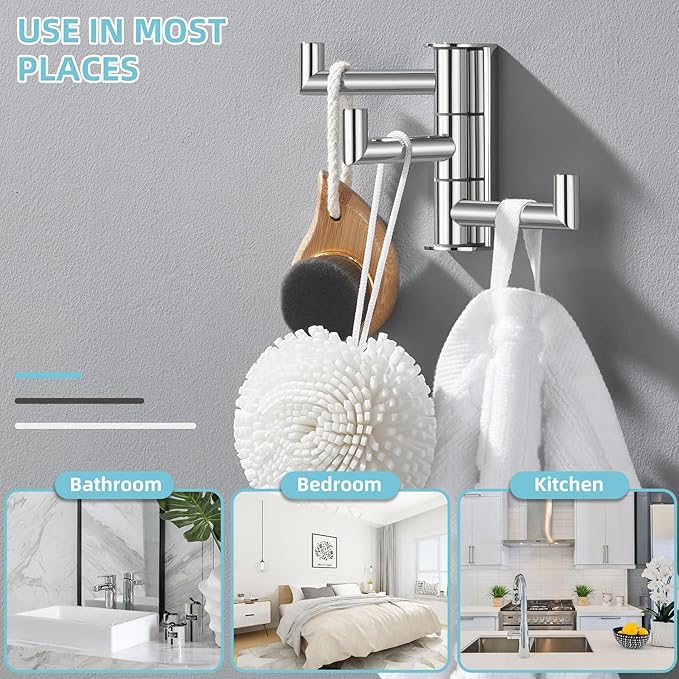 Angle Simple Towel Hook for Bathroom, SUS 304 Stainless Steel Foldable Robe Towel Holder, Wall Coat Hook, Polished Chrome-Ruum Studio Home