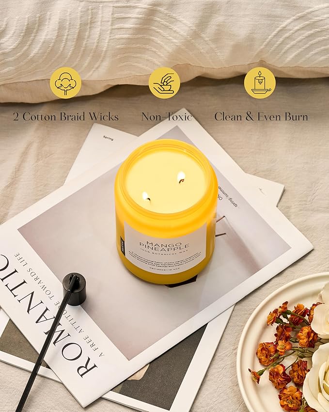 M&SENSE Mango Pineapple Scented Candle, 19.4oz Non Toxic Natural Soy Wax 110 Hours Long Lasting Burn Fruit Scent Summer Gifts for Housewarming, 2 Wick Aromatherapy Candle for Women Men Family Friends-Ruum Studio Home