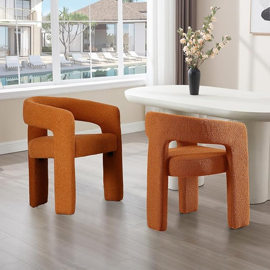 Orange Sherpa Dining Chairs Set of 2, Modern Barrel Dining Room Chairs Upholstered Faux Fur Accent Chair with Arms and Round Back for Living Room Kitchen Armchair No Assembly Needed-Ruum Studio Home