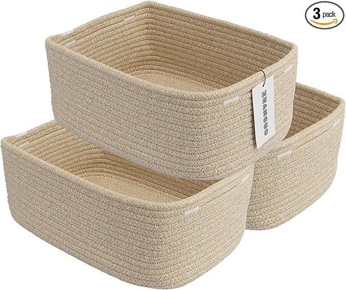 Small Woven Storage Baskets 13“X9”X5“ Decorative Rope Bins for Organizing Shelves, Closets, and Toys, Empty Gift Baskets, Cute Organizer Basket for Home and Office (oatmeal, Large)-Ruum Studio Home