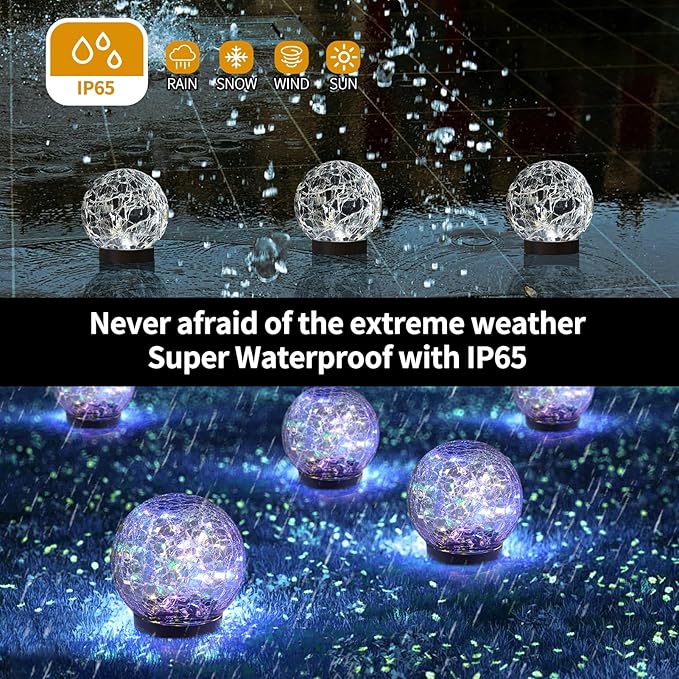 Solar Globe Lights Outdoor Waterproof-Solar Balls for Garden-Cracked Glass Ball Solar Lights Outdoor-Solar Orbs for Outside-Outdoor Decorations for Patio and Yard Lawn Backyard Decor-Ruum Studio Home