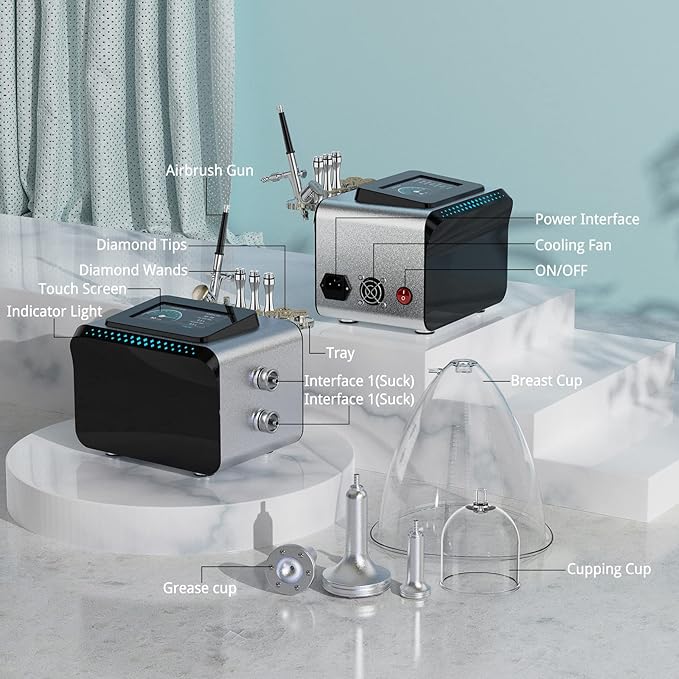 Meifuly Vacuum Therapy Machine, 3 in 1 Vacuum Cupping Sets, Skin Care and Airbrush Machine, with 1800ML and 1500ML Large Cups, 0-80 cmHg, 5 inch Touch Screen-Ruum Studio Home