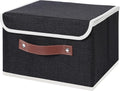 ANMINY Storage Bin with Lid Storage Boxes with PU Leather Handles PP Plastic Board Decorative Foldable Lidded Cotton Linen Fabric Home Cubes Baskets Closet Organizer Container - Black, Small Size-Ruum Studio Home