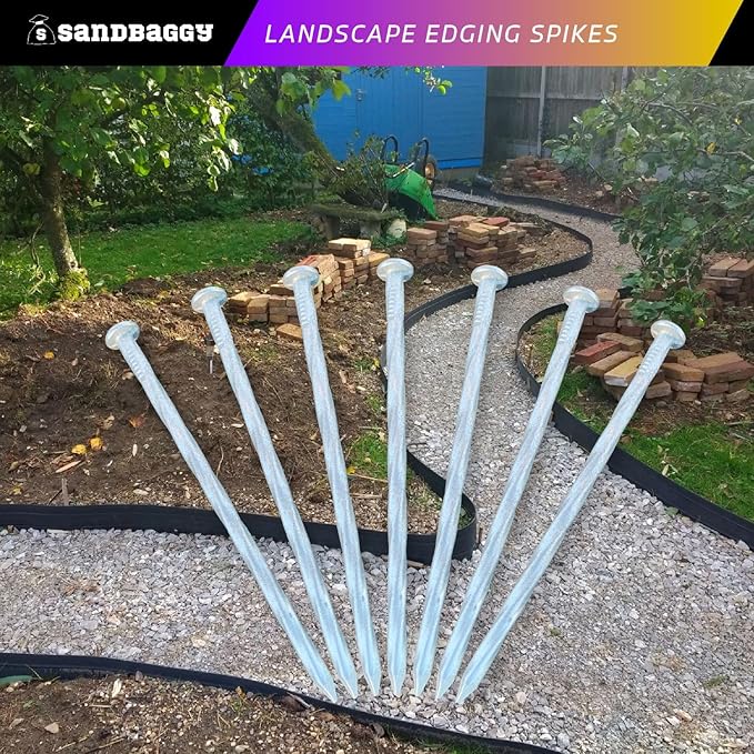 Sandbaggy 6 inch Galvanized Landscape Edging Spikes - Spiral Landscape Nails - 7 Gauge Steel - Great for Hard Rocky Soil - Also Great for Paver Edging, Artificial Turf, Landscape Fabric (400, 6 inch)-Ruum Studio Home
