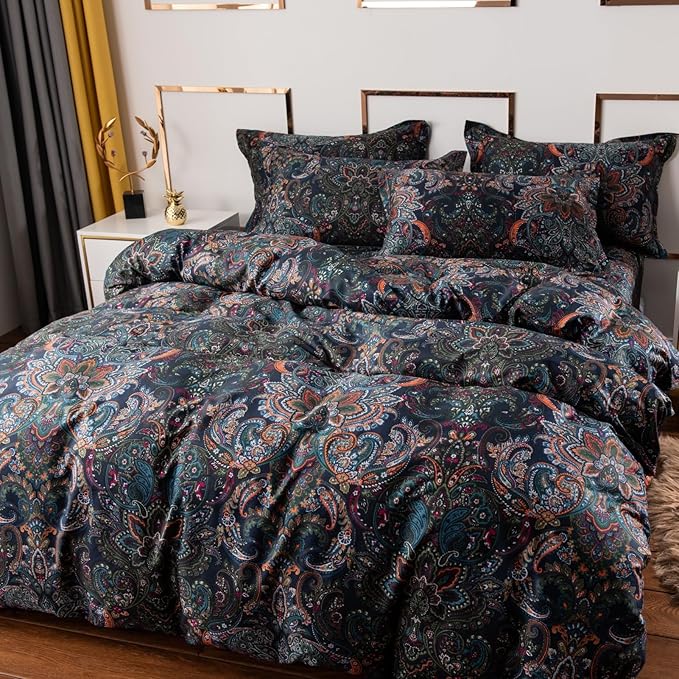 ABREEZE Luxury Vintage Black Duvet Cover Sets Damask Paisley Bedding Set Retro 100% Brushed Cotton Zipper Closure Bedding Collection Twin Size-Ruum Studio Home