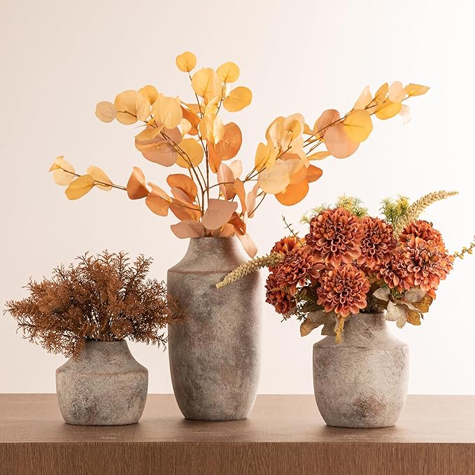 Mitt&Ditt Ceramic Flower Vase, 12.5 inch Tall Off-White Vase, Large Decorative Terracotta Vases, Farmhouse Rustic Pottery Vases for Home Decor, Living Room, Table-Ruum Studio Home