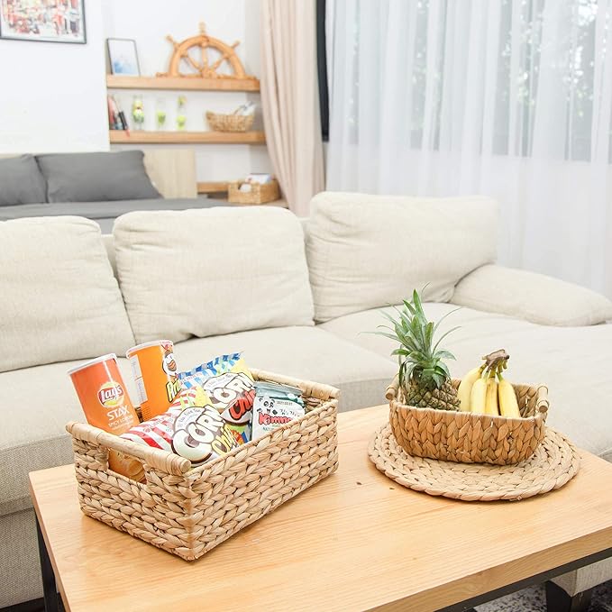 VATIMA Hyacinth Medium Wicker Basket 13.6x9.5x5.6" - With Handle, Living Room Decor, Rectangular Design-Ruum Studio Home