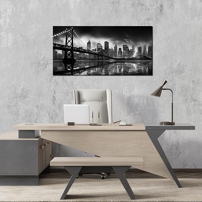 Brooklyn Bridge Wall Art for Living Room City Wall Decor for Bedroom Black Wall Decor for Office 20 x 40 Inch-Ruum Studio Home