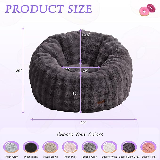Hobestluk Bean Bag Chair Oversized Bean Bag Chair for Adults Donut-Shaped Large Bean Bag with Spacious Design for Living Room Bedroom or Reading Nook (Bubble Dark Grey)-Ruum Studio Home