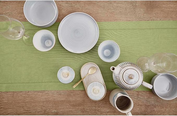 Solino Home Linen Moss Green Table Runner 132 Inches Long - 100% Pure Linen Extra Long Table Runner 14 x 132 Inch for Fall, Autumn, Thanksgiving - Classic Hemstitch-Ruum Studio Home