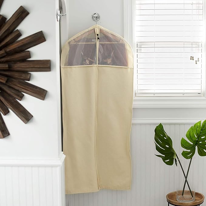 Household Essentials 3392-1 Cedarline Collection Hanging Garment Bag | Dress and Suit Protector | Natural Cotton Canvas,Off-White-Ruum Studio Home