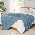 L'AGRATY Chunky Knit Blanket Throw: 80''x90'' Chenille Chunky Knitted Throw Blankets for Bed Couch - Handmade Thick Big Cable Knit Blanket - Large Crochet Rope Blankets for Home Decor(Airy Blue)-Ruum Studio Home