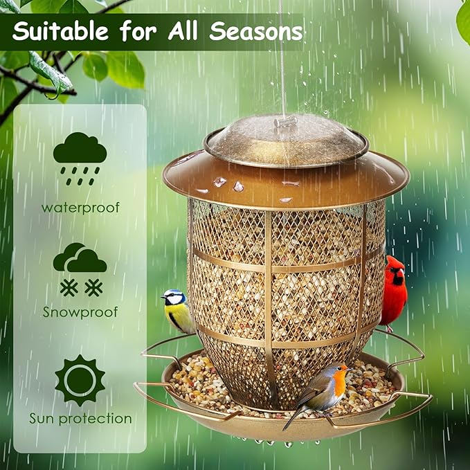 Bird Feeder for Outdoors, Funnel Style Wild Finch Feeders for Outside Hanging Courtyard Bird Watching, Metal Birdfeeder with Lid Fixing Buckle, 3Lbs Capacity-Ruum Studio Home