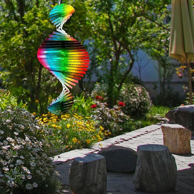 Wind Spinner Rainbow Wave Wind Spinners for Yard and Garden,15in Hanging Kinetic Yard Art Wind Sculpture,3D Wind Spinners Outdoor & Indoor Rainbow Helix Garden Decor Christmas Ornaments-Ruum Studio Home