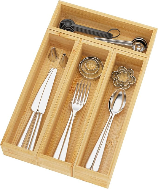 BAMEOS Silverware Organizer, Utensil Drawer Organizer, 4 Slots Kitchen Drawer Organizer, Bamboo Flatware Organizer for Drawer in Natural-Ruum Studio Home