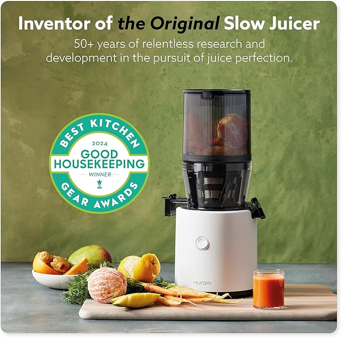 Hurom H320 Cold Press Juicer Machine, Easy to Clean Masticating Slow Juicer, Coarse Strainers, Self-Feeding, Hands Free, Family Size, Quiet Motor, Easy Assembly (Black)-Ruum Studio Home