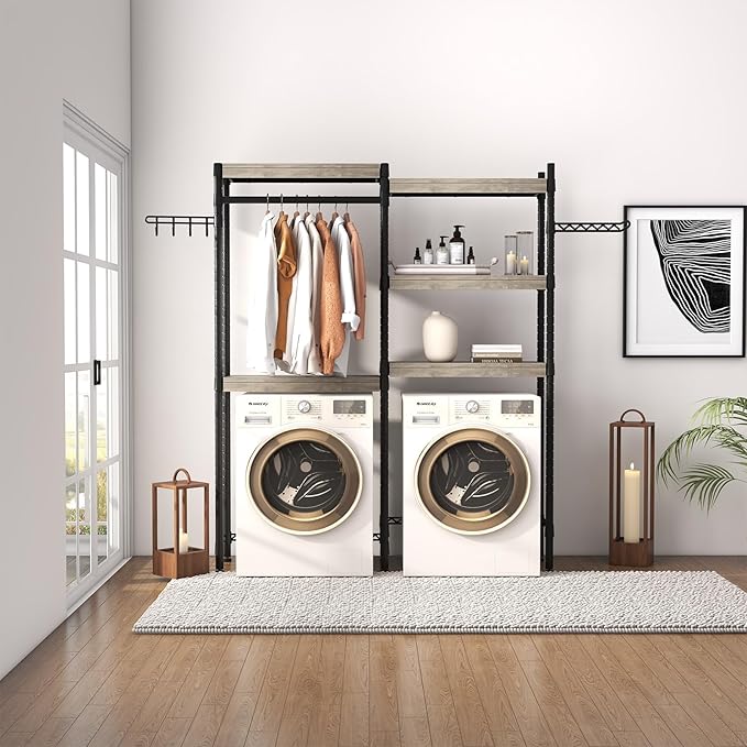 Double Row Over Washer and Dryer Storage Shelves, Laundry Room Organization and Storage, Heavy Duty Laundry Room Shelves, with Adjustable Height, 5-Tier-Ruum Studio Home