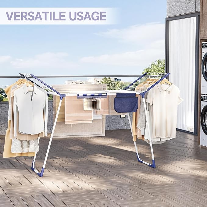 APEXCHASER Clothes Drying Rack Foldable, Drying Rack Clothing Large Space, Winged Laundry Rack with Sock Clips for Hanging Towels Clothes Dress Bedding Indoor Outdoor, White-Ruum Studio Home