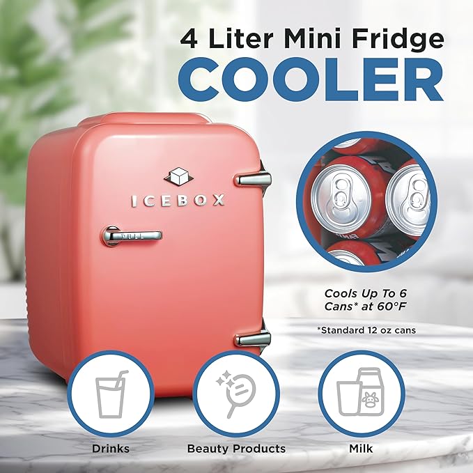 IBMF4BLS Fridge for Bedroom, Skincare, Portable Cooler & Warmer for Makeup, for Office & Home Refrigerator, Mini (4 L / 6-Can), Blush Red-Ruum Studio Home