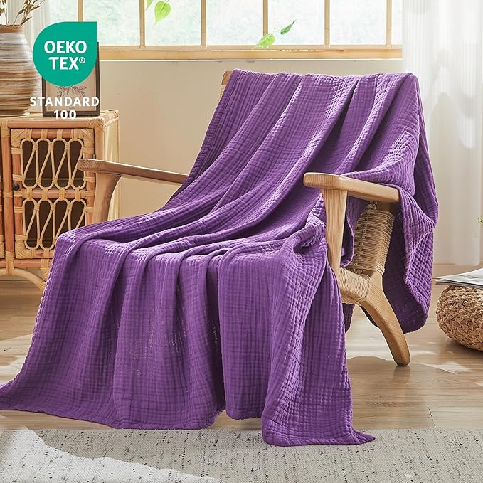 EMME Cotton Muslin Large Throw Blanket Couch Breathable Gauze Blanket Soft Lightweight Bed Blankets Adults (Purple, 50"x70")-Ruum Studio Home