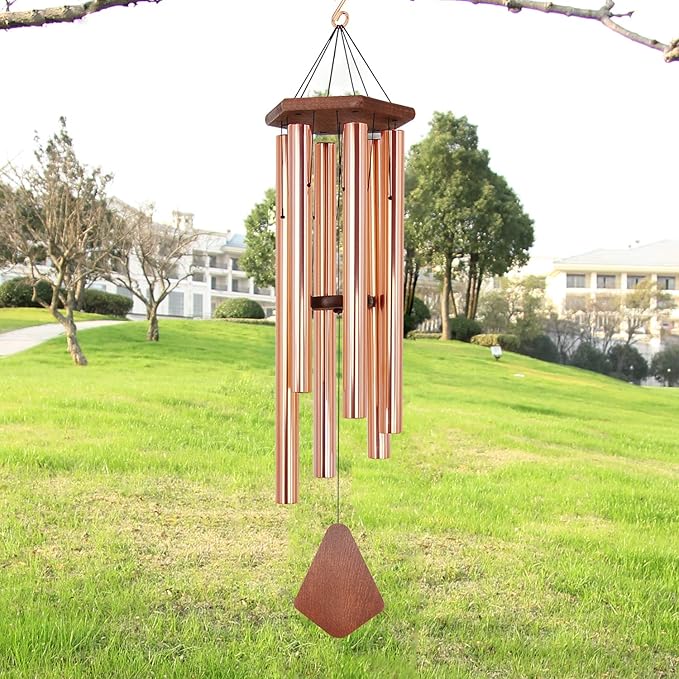 Wind Chimes Outdoor Large Deep Tone, 44 Inch Sympathy Wind Chime Outdoor, Memorial Wind-Chime with 6 Tuned Tubes, Elegant Chime for Garden, Patio, Balcony and Home Decor, Rose Gold-Ruum Studio Home