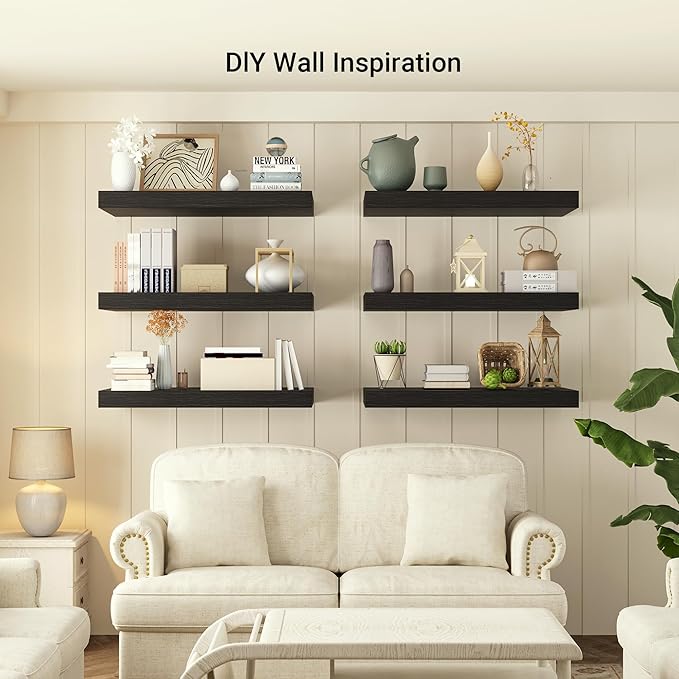 Heimlove 12 Inch Deep Floating Shelves, 48 x 12 inches Long Wall Shelf, Large Display Shelf & Storage Shelf, Rustic Wood Wall Shelves for Fireplace Mantel, Set of 1(Black)-Ruum Studio Home