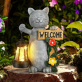 Json Garden Statue Solar Cat Figurine with Lantern, Solar Garden Decorations Statues for Patio, Balcony, Yard Ornament, Unique House Warming Gifts Figurine Lights, Gifts for Women, Mom-Ruum Studio Home