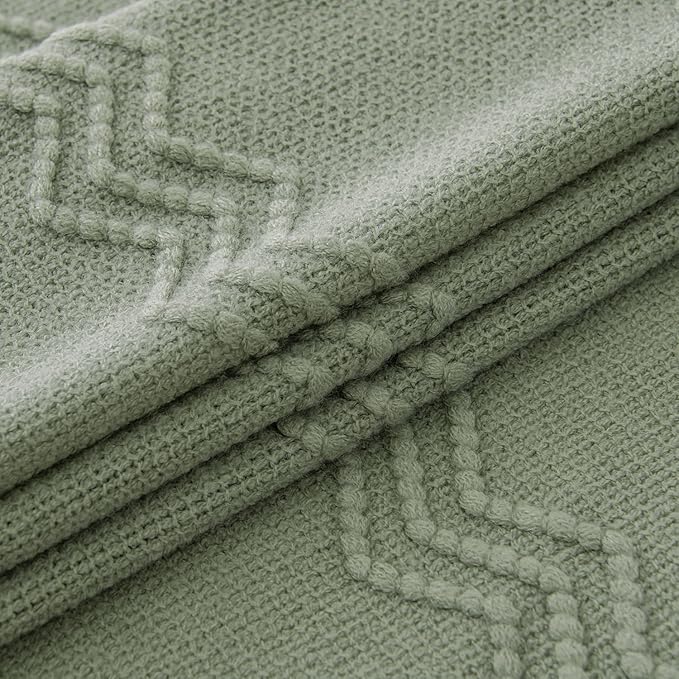 MIULEE Sage Knitted Throw Blanket for Couch Boho Green Textured Cozy Woven Decorative Farmhouse Blanket with Tassels for Sofa Chair Bed Living Room, Lightweight Spring Home Decor 50"x60"-Ruum Studio Home