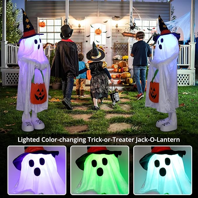 Halloween Decorations Ghost Decor Light-Up Color-Changing Spooky Ghost Porch Decorations Trick or Treater with Candy Pocket, Ghost Halloween Decor for Yard Lawn Home Indoor Outdoor 1PACK 38" H-Ruum Studio Home