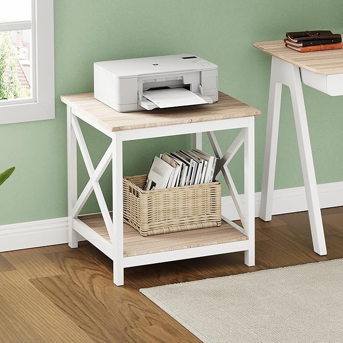 ChooChoo End Table, 24 Inch End Table with 2-Tier Storage Shelf, Side Table for Living Room, Wood Nightstand for Bedroom, Office, Oak-Ruum Studio Home