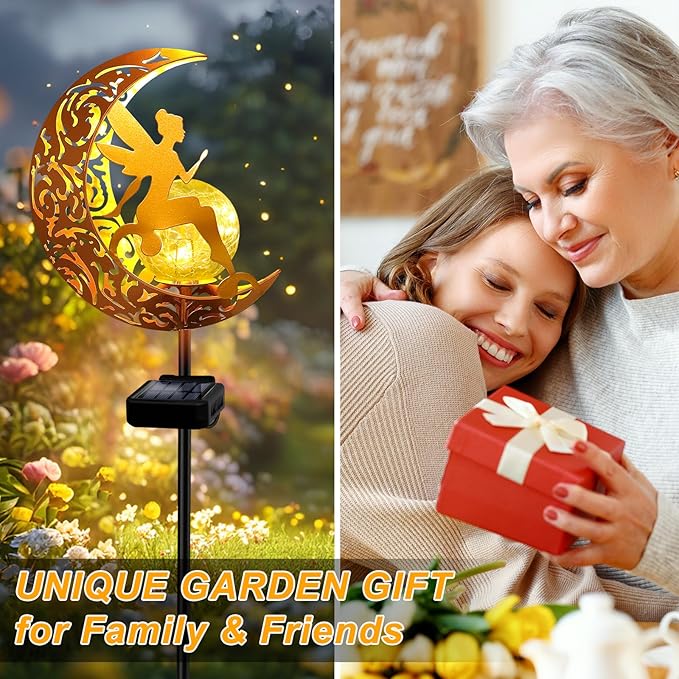 YJFWAL Garden Solar Lights Pathway Stake Lights Moon Fairy Glass Globe with Angel Decor, Gifts for Mom Grandma Friends, Outdoor Decor Light Waterproof for Walkway, Yard, Patio or Garden (Warm White)-Ruum Studio Home