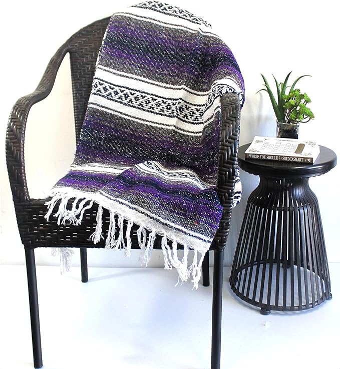 Del Mex Classic Mexican Blanket, Large Authentic Woven Falsa Throw (70"x50"), Artisan Southwest Décor for Beach, Yoga, Outdoors (Purple)-Ruum Studio Home