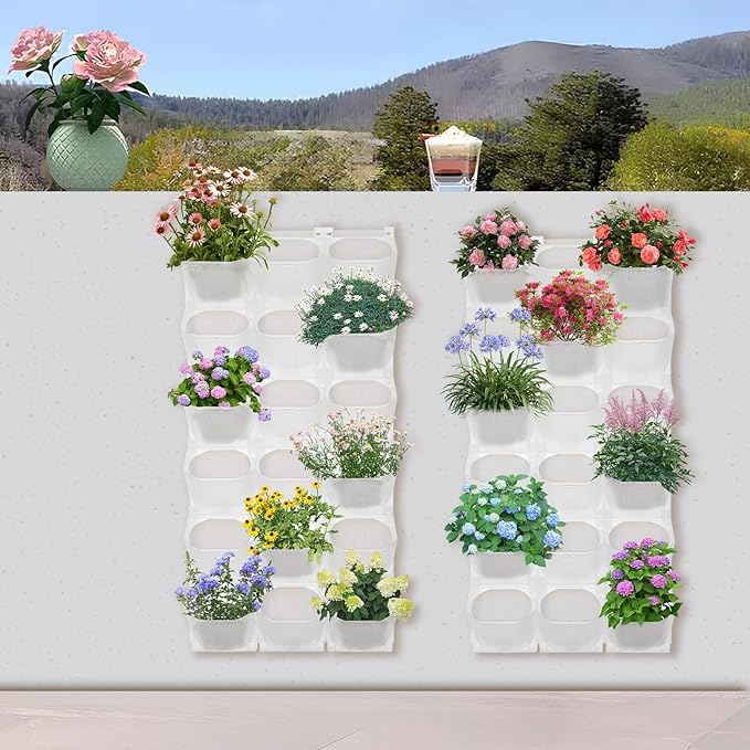 12Pieces 3-Pot Wall Planter Vertical Garden Plant Walls Wall Mounted Vertical Planter with Water-Storage Layer Stackable Wall-Mounted Flower Pot for Gardens, Balconies 180.78lbs Total Capacity (White)-Ruum Studio Home