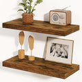 Floating Shelves, 8 Inch Deep Floating Shelves, 24"W x 8"D Wall Shelves Set of 2, Rustic Wood Floating Shelf for Home Decor, Deep Storage Shelves for Kitchen, Bedroom, Living Room, Rustic Brown-Ruum Studio Home