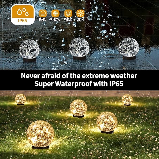 Solar Globe Lights Outdoor Waterproof - Cracked Glass Ball Lights for Garden, Patio, Yard, Lawn and Backyard Decor - Solar Orbs for Outside Decorations-Ruum Studio Home