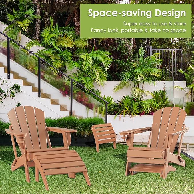 GREENVINES Adirondack-Ottoman | Set of 4 | HDPE Plastic | Outdoor Footrest | All Weather | Foot Rest | Foot Stool | Teak | for Adirondack Chair | for Patio Backyard Pool-Ruum Studio Home