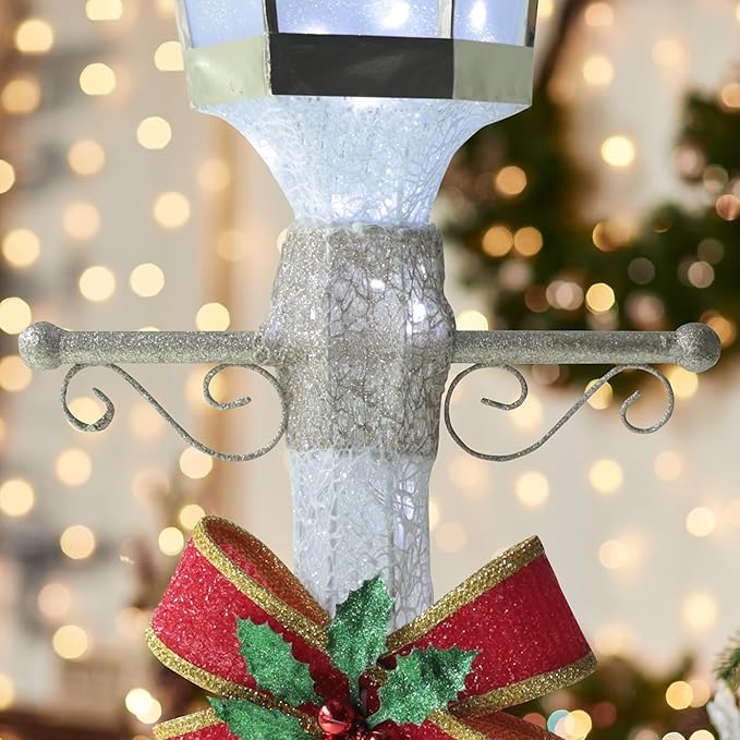 BlueWish 6FT Christmas Decorations Outdoor, Pre-Lit Lighted Xmas Decor with Removable Decorative Bow, Lighted Post Christmas Decoration with Waterproof Lights Cold White for Outdoor and Indoor-Ruum Studio Home