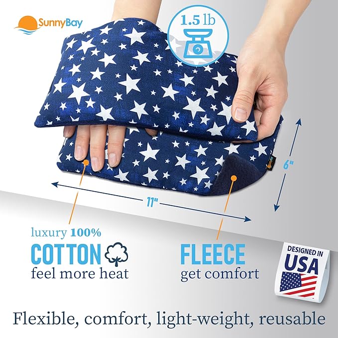 SunnyBay Small Microwave Heating Pad, Microwavable Versatile Cold/Heated Neck and Shoulder Wrap for Back Pain and More, Moist Heat Cotton-Fleece Pad, 6x11 Inches, Blue-Stars, Pack of 2-Ruum Studio Home