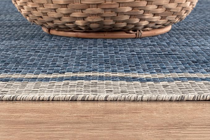 CAMILSON Indoor Outdoor Rug, 10x14 Bordered Navy Blue Gray Modern Large Area Rugs for Indoor and Outdoor Patios, Porches Waterproof Washable Porch Deck Outside Carpet (Bordered Navy, 10 x 14)-Ruum Studio Home