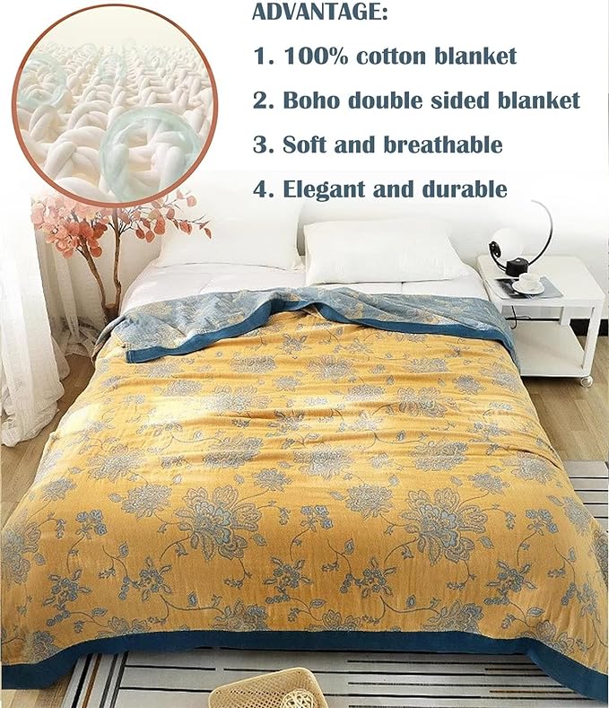 MSGKV Boho Throw Blanket Summer Blanket 100% Cotton Boho Couch Cover,Versatile Knit Woven Blankets,Super Soft Warm & Decorative Blanket for Chair Bed Sofa and Living Room,60''Wx 80''L-Ruum Studio Home