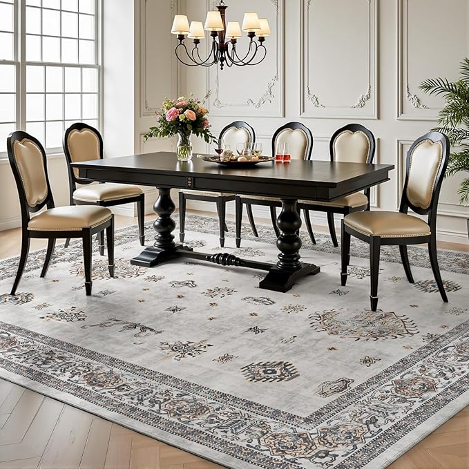 AMOAMI-Vintage Area Rug 5X7 Grey Rugs for Living Room-Soft Living Room Rug Non Slip Rugs for Bedroom Carpet Machine Washable Rug for Dining Room Bedside Office Room Decor-Ruum Studio Home