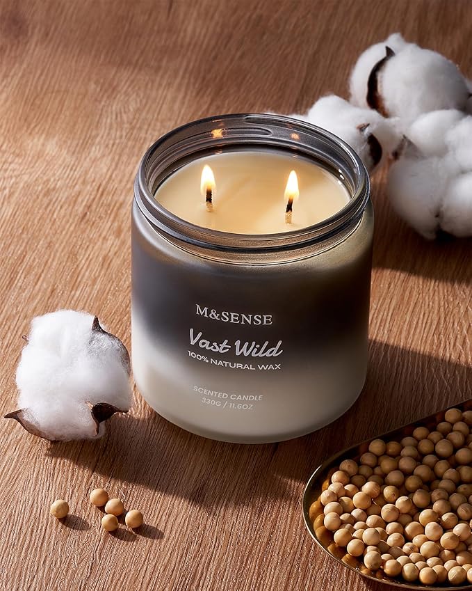 M&SENSE Sage Citrus Scented Candles for Men, 2 Wick 11.6oz Slow Burn 70 Hours Large Natural Soy Wax Clean Candle, Black Candle Luxury Manly Candles Home Fragrance Holiday Candle for Him-Ruum Studio Home
