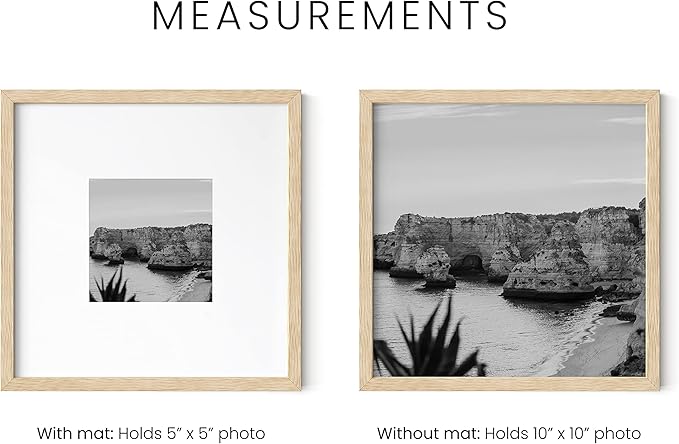 HAUS AND HUES Solid Oak Wood 10”x10” Picture Frames Matted to 5”x5” Set of 3 - Minimalist 10x10 Frame Set, 10x10 Picture Frames, 3 Picture Frame Set for Posters (Beige Oak Frames)-Ruum Studio Home