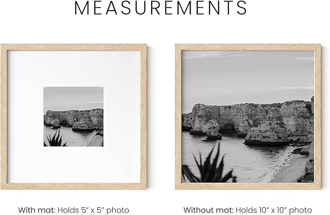 HAUS AND HUES Solid Oak 10”x10” Picture Frame Matted to 5”x5” - 10x10 Wood Frame for Wall, Square Frame with Mat, 10x10 Art Frame, 10x10 Square Photo Frame, Natural Wood Frames (Beige Oak Frame)-Ruum Studio Home