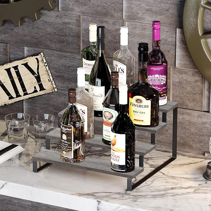 YINMIT Wooden Display Riser Stand, Tiered Perfume and Cologne Organizer Stand, 4 Tier Spice Rack Organizer, Rustic Display Shelf for Candles (4 Tier,Grey)-Ruum Studio Home