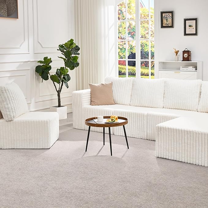 Hobestluk Modular Sectional Sofa Memory Foam Couch Sofa Bed Loveseat with Chaises Cloud Couch with Removable Cover Large Sectional Couches for Living Room (Strip White, Sofa Bed)-Ruum Studio Home