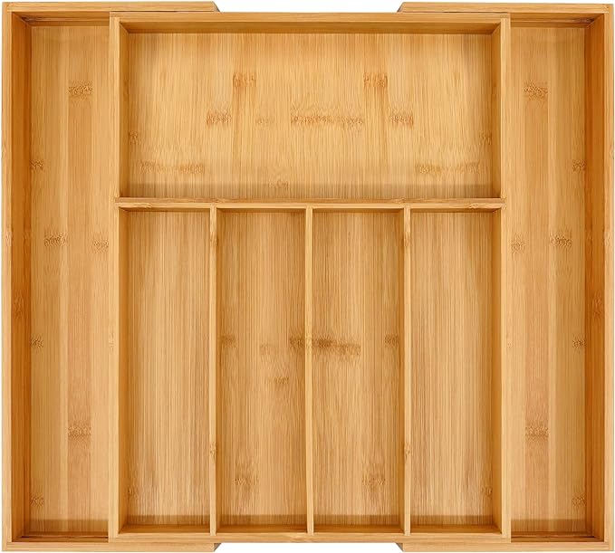 VaeFae Premium Bamboo Drawer Organizer, Expandable Silverware Drawer Organizer, Cutlery Tray with Dividers for Kitchen Utensils (Natural, Large)-Ruum Studio Home