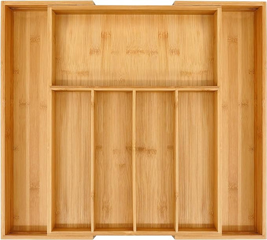 VaeFae Premium Bamboo Drawer Organizer, Expandable Silverware Drawer Organizer, Cutlery Tray with Dividers for Kitchen Utensils (Natural, Large)-Ruum Studio Home